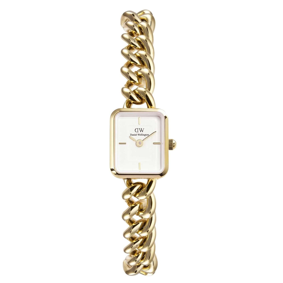 Γυναικείο ρολόι Daniel Wellington Jolie Chain Gold DW00100836 με χρυσό μπρασελέ από ανοξείδωτο ατσάλι τύπου αλυσίδας και λευκό τετράγωνο καντράν μεγέθους 15.4x18.2mm.