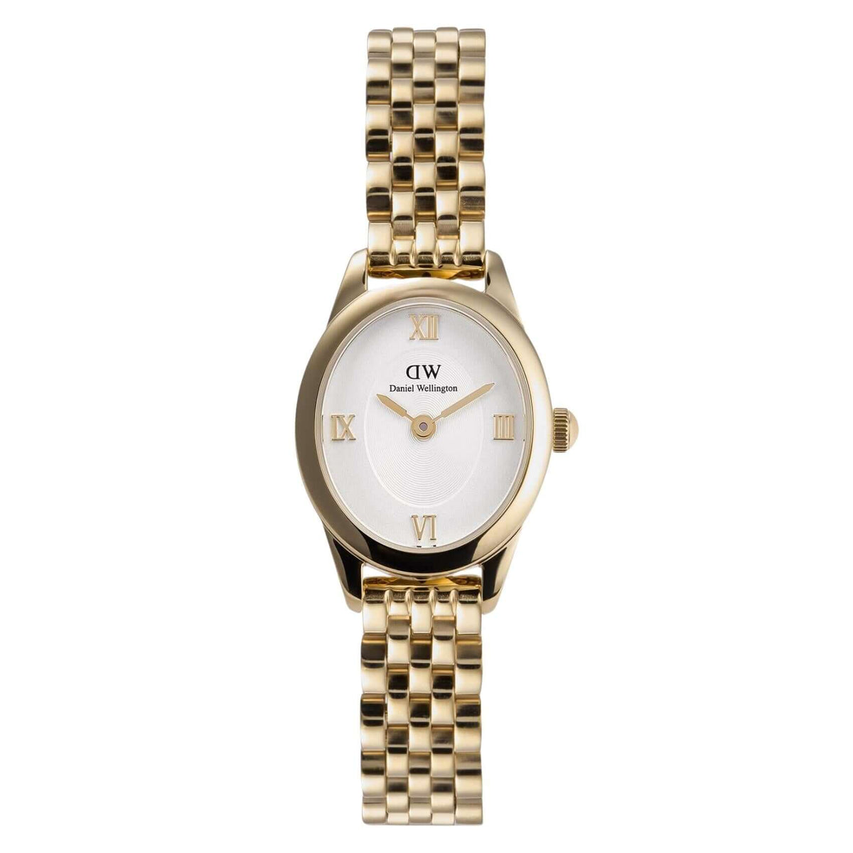 Γυναικείο ρολόι Daniel Wellington Ophelia Mini Gold DW00100803 με χρυσό μπρασελέ από ανοξείδωτο ατσάλι και λευκό οβάλ καντράν μεγέθους 22.4x25.5mm.