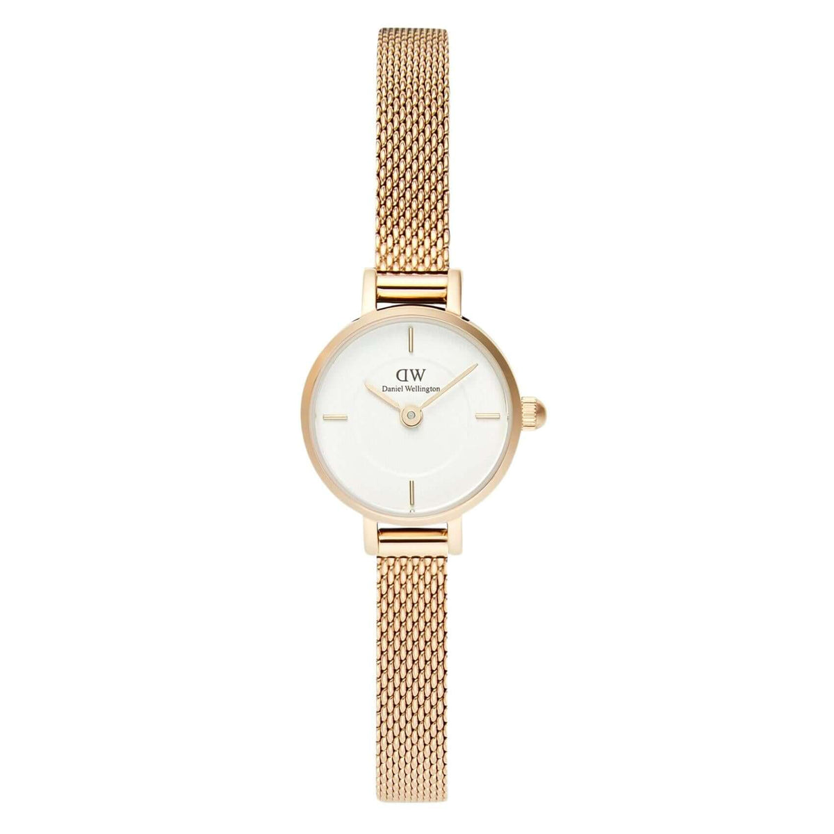 Γυναικείο ρολόι Daniel Wellington Petite Mini Evergold DW00100745 με χρυσό μπρασελέ από ανοξείδωτο ατσάλι και λευκό καντράν διαμέτρου 19mm.