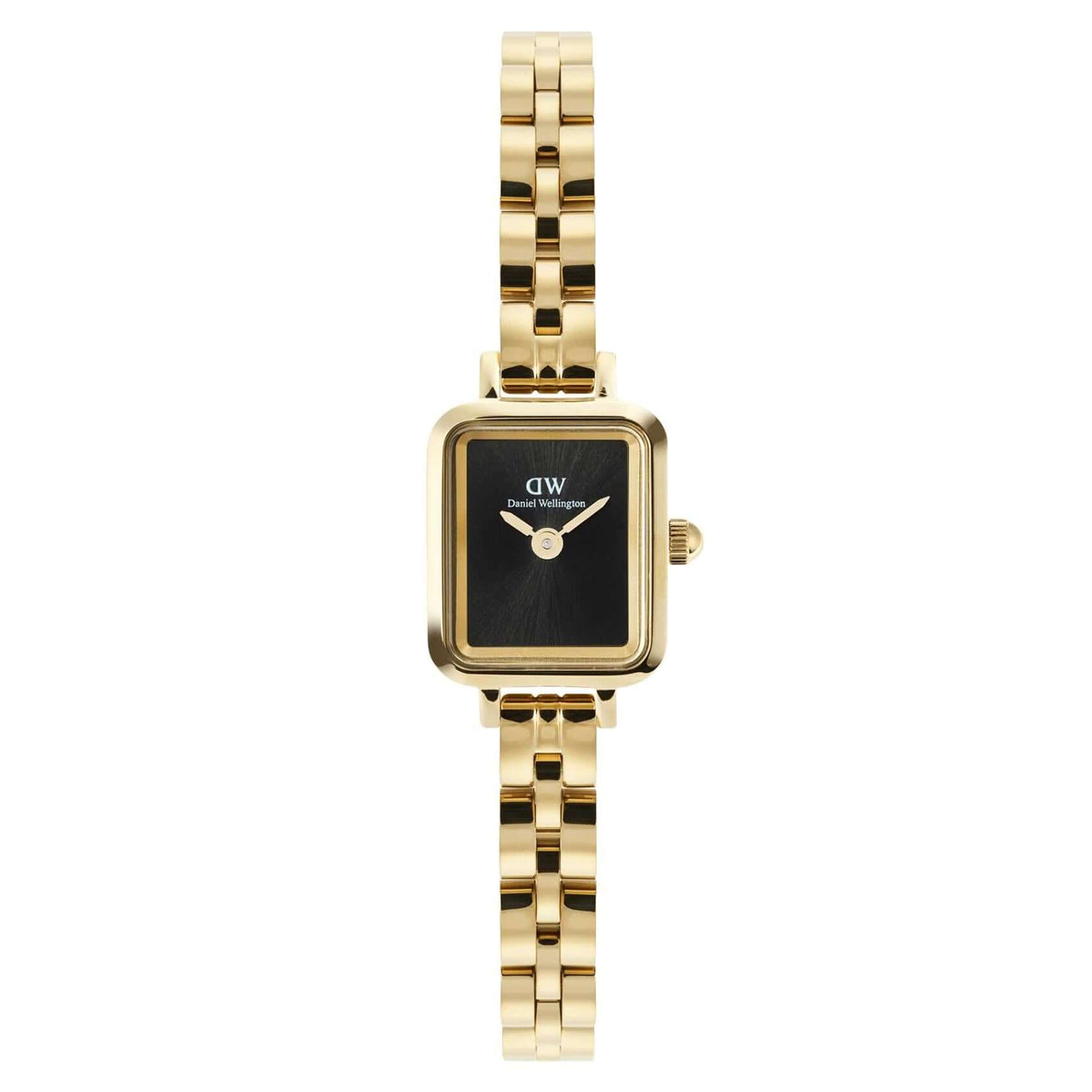 Γυναικείο ρολόι Daniel Wellington Quadro Mini Arch DW00100851 με χρυσό μπρασελέ από ανοξείδωτο ατσάλι και μαύρο καντράν μεγέθους 15x18mm.