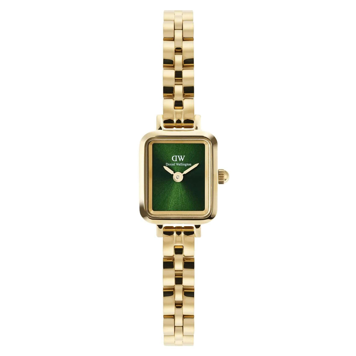 Γυναικείο ρολόι Daniel Wellington Quadro Mini Arch DW00100852 με χρυσό μπρασελέ από ανοξείδωτο ατσάλι και πράσινο σμαραγδί καντράν μεγέθους 15x18mm.