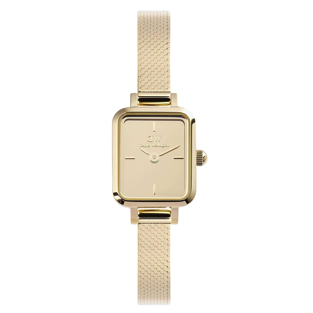 Γυναικείο ρολόι Daniel Wellington Quadro Mini Reflection DW00100801 με χρυσό ατσάλινο μπρασελέ και χρυσό τετράγωνο καντράν μεγέθους 15.4x18.2mm.