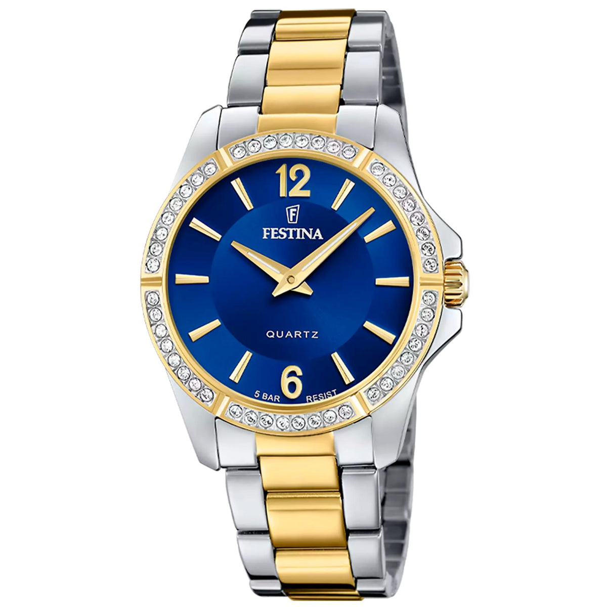 Γυναικείο ρολόι Festina Boyfriend F20594/2 με ασημί-χρυσό μπρασελέ και μπλε καντράν