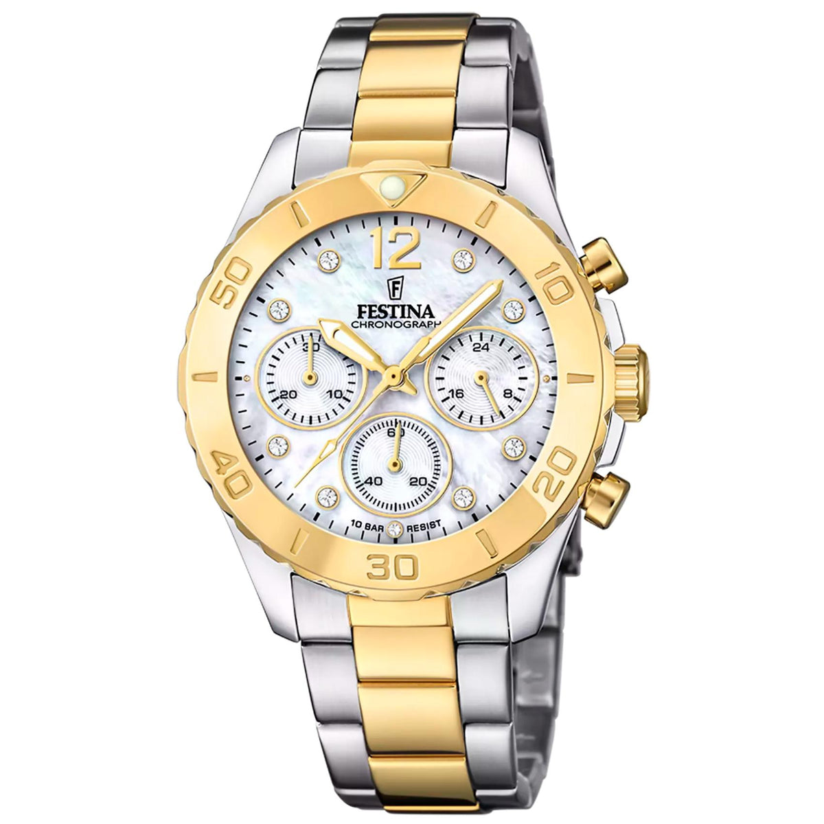 Γυναικείο ρολόι Festina Boyfriend F20604/1 με ασημί-χρυσό μπρασελέ και λευκό φίλντισι καντράν