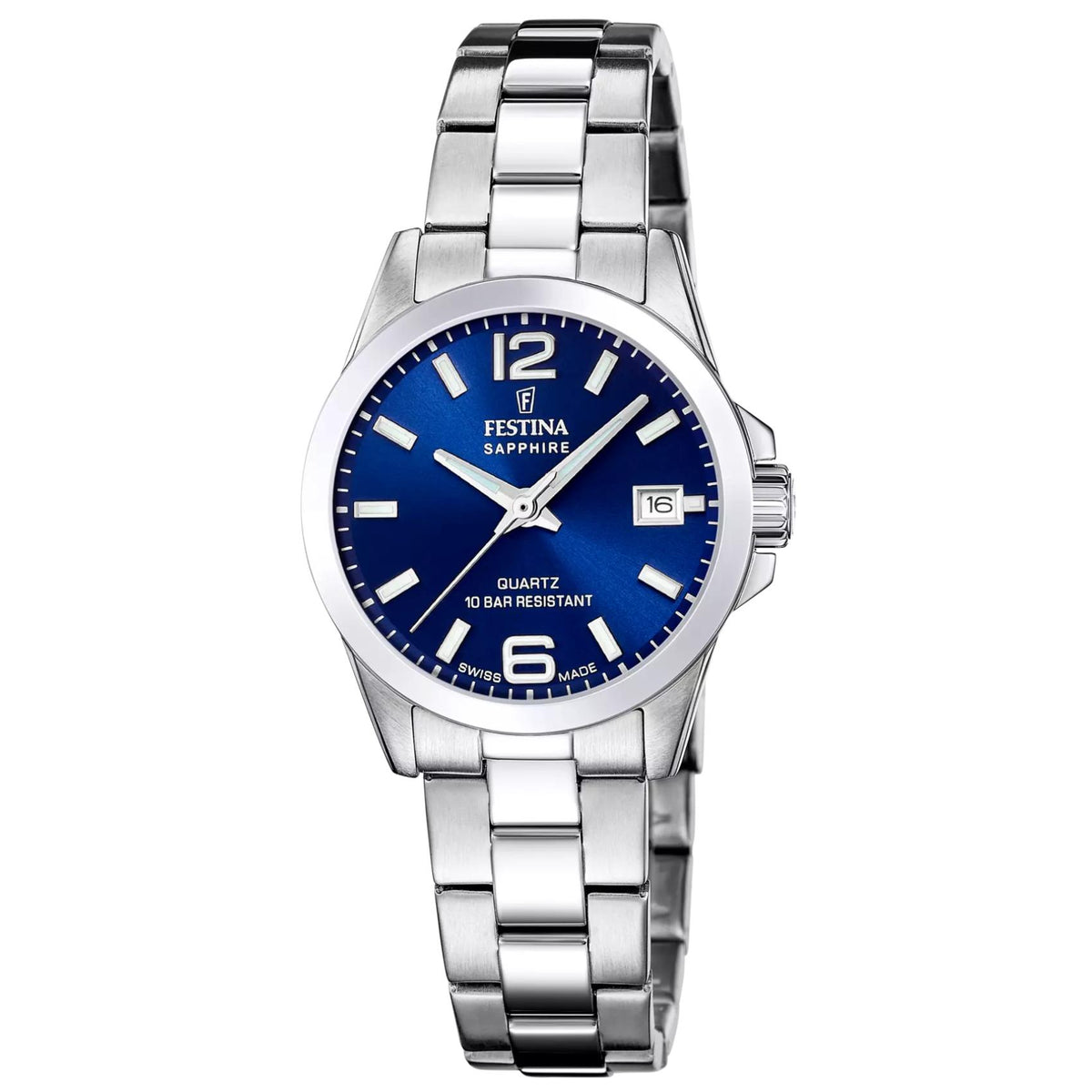 Γυναικείο ρολόι Festina Classics F20049/5 με ασημί μπρασελέ και μπλε καντράν