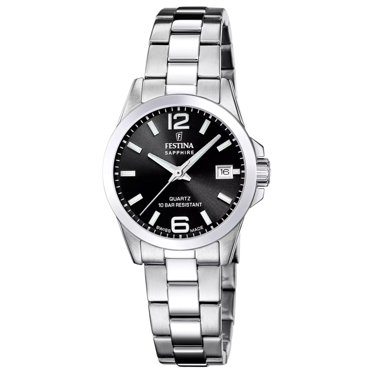 Γυναικείο ρολόι Festina Classics F20049/6 με ασημί μπρασελέ και μαύρο καντράν