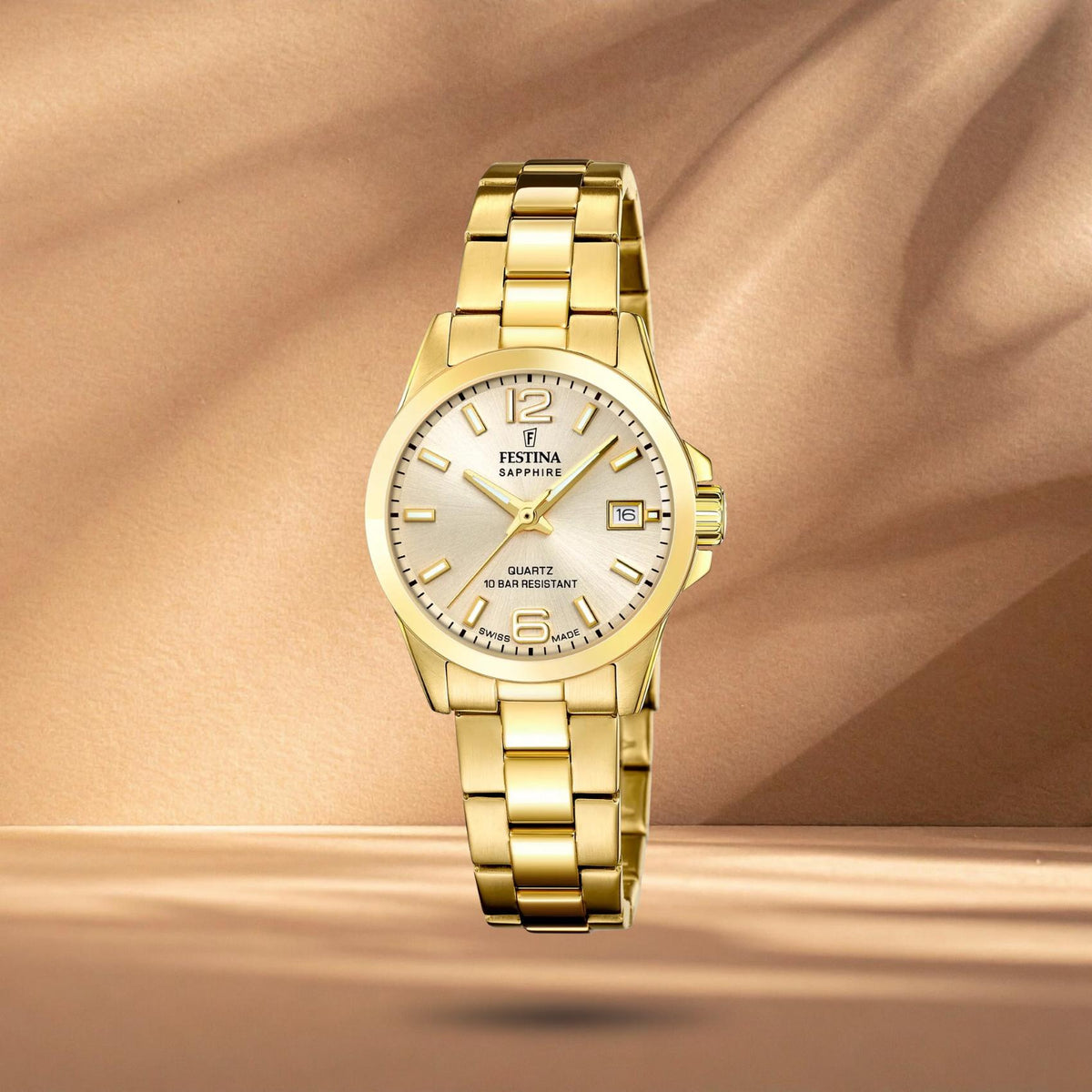Γυναικείο ρολόι Festina Classics F20050/2 με χρυσό μπρασελέ, χρυσό καντράν 29.5mm, ένδειξη ημερομηνίας