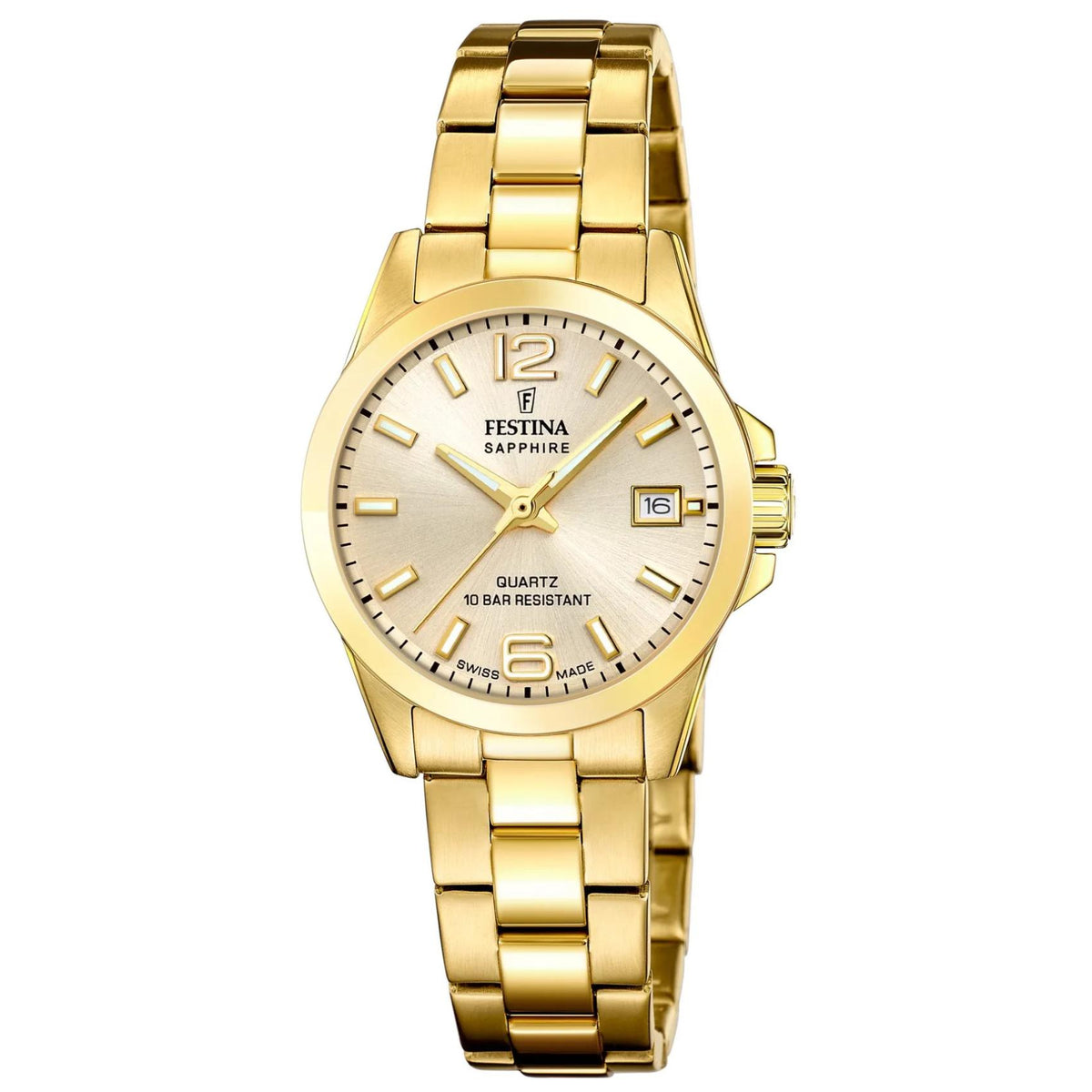 Γυναικείο ρολόι Festina Classics F20050/2 με χρυσό μπρασελέ και χρυσό καντράν