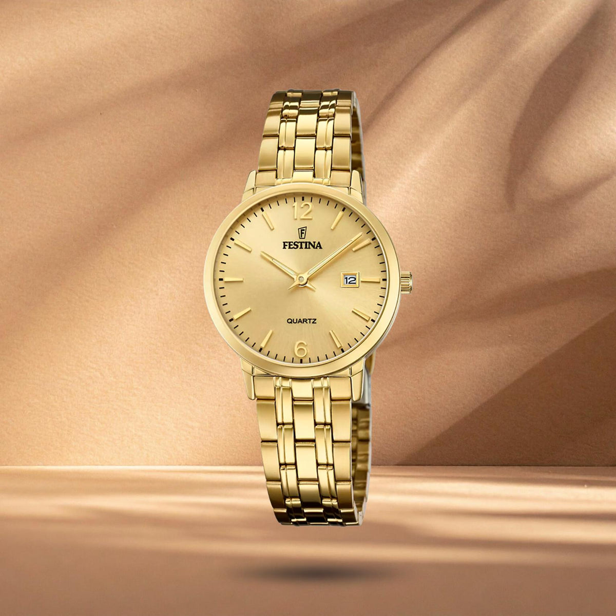 Γυναικείο ρολόι Festina Classics F20514/3 με χρυσό μπρασελέ, χρυσό καντράν 30.5mm, ημερομηνία