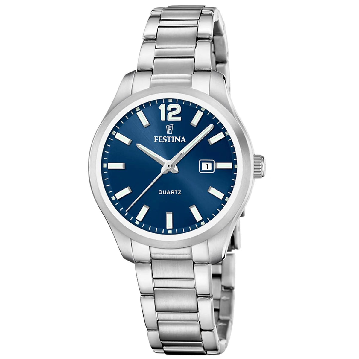 Γυναικείο ρολόι Festina Classics F20737/4 με ασημί μπρασελέ και μπλε καντράν
