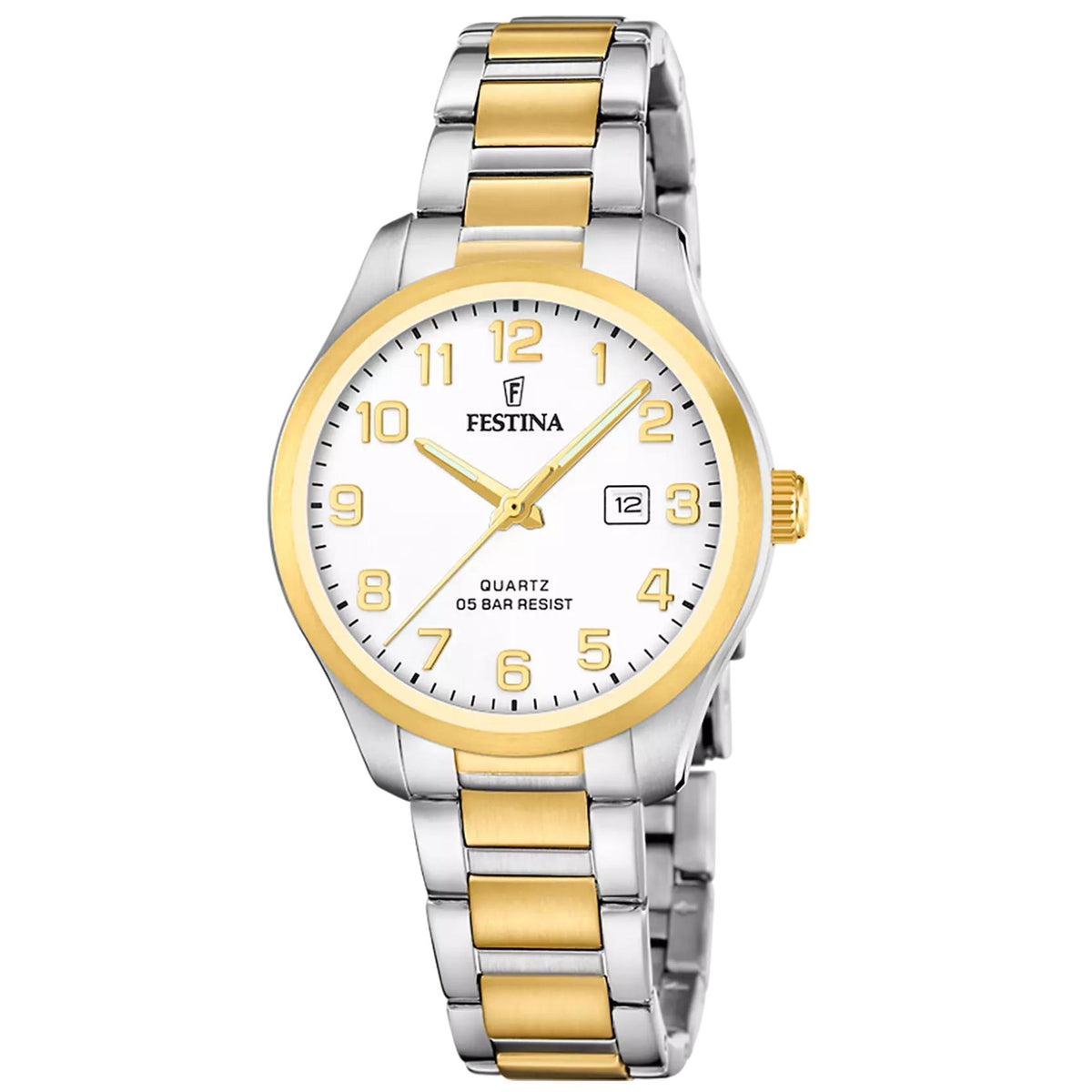 Γυναικείο ρολόι Festina Classics F20739/1 με ασημί-χρυσό μπρασελέ και λευκό καντράν