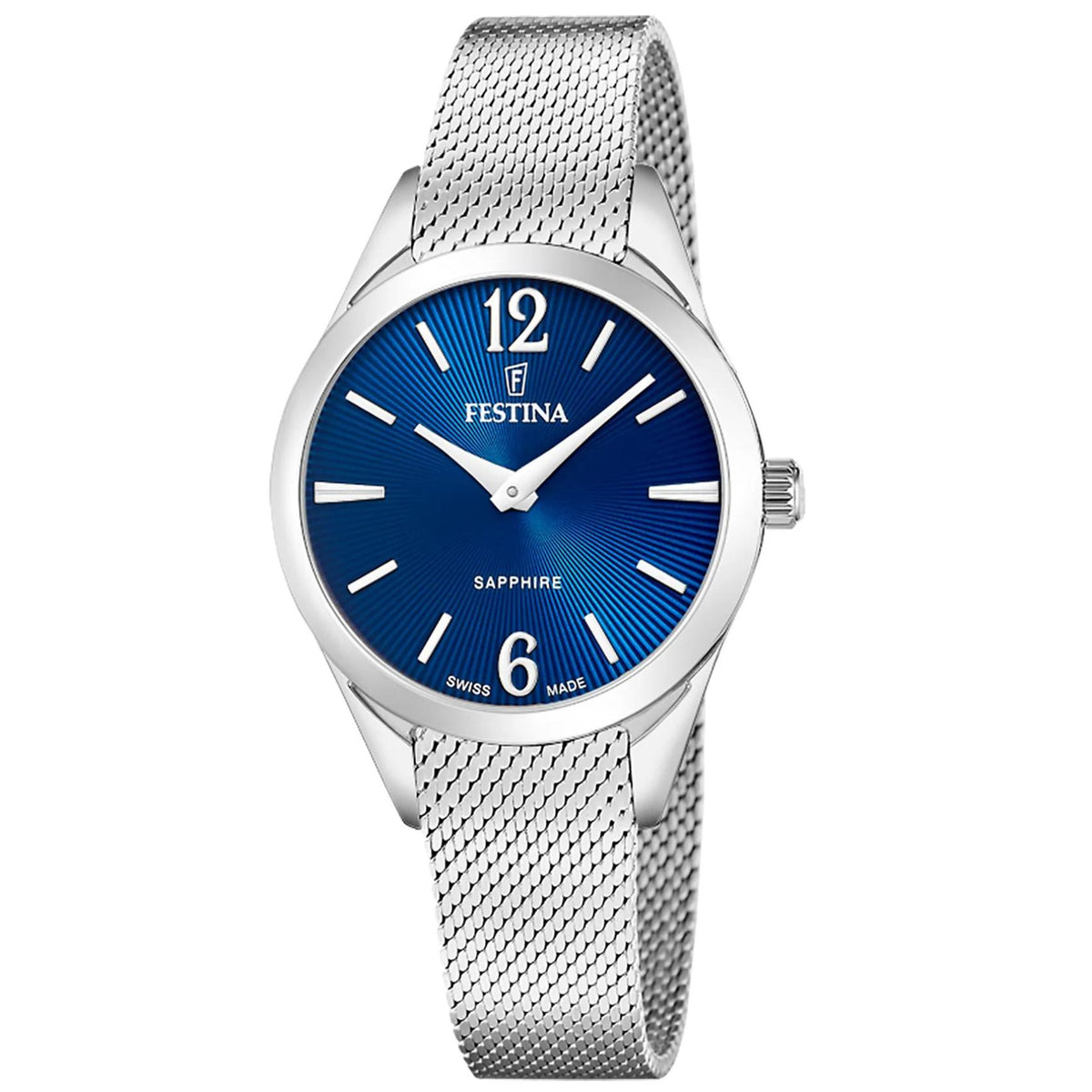 Γυναικείο ρολόι Festina Grace F20076/3 με ασημί μπρασελέ και μπλε καντράν