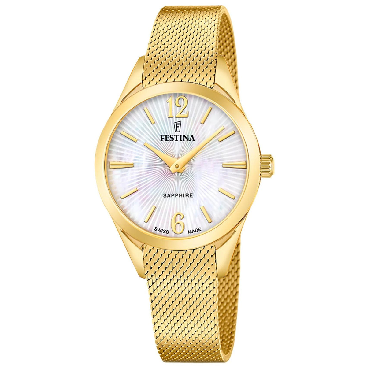 Γυναικείο ρολόι Festina Grace F20077/1 με χρυσό μπρασελέ και λευκό καντράν