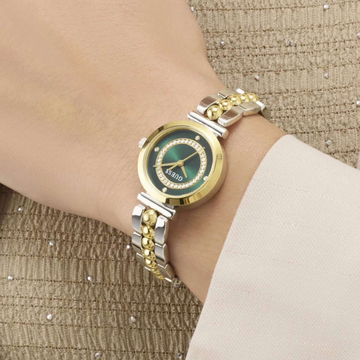 Γυναικείο Ρολόι Guess Leena GW0994L3 με Δίχρωμο Μπρασελέ & Πράσινο Καντράν