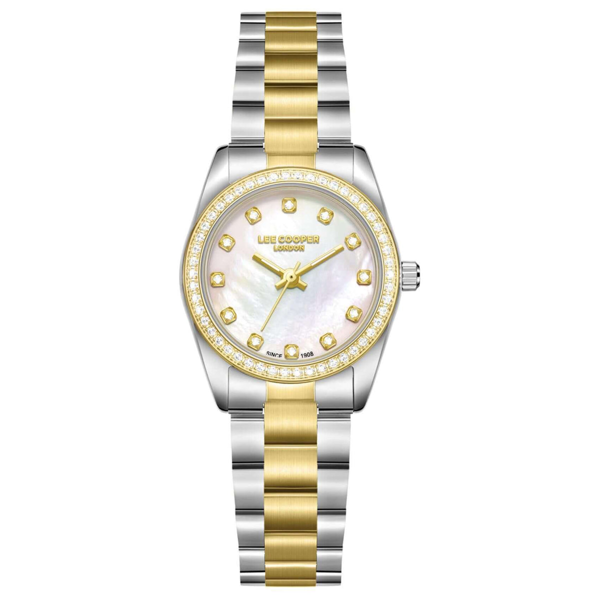 Γυναικείο ρολόι Lee Cooper Ladies LC08155.220 με δίχρωμο μπρασελέ και λευκό φίλντισι καντράν 26mm διακοσμημένο με ζιργκόν.