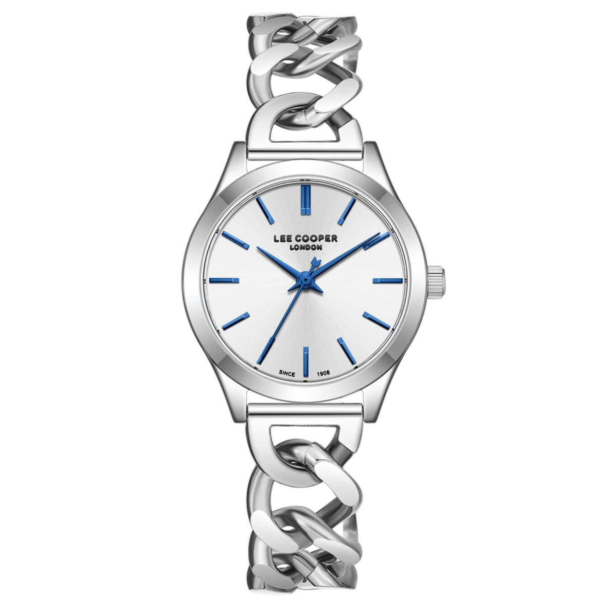 Γυναικείο ρολόι Lee Cooper Ladies LC08291.330 με ασημί ατσάλινο μπρασελέ τύπου αλυσίδας, ασημί καντράν και κάσα 30 mm σε στρογγυλό σχήμα.