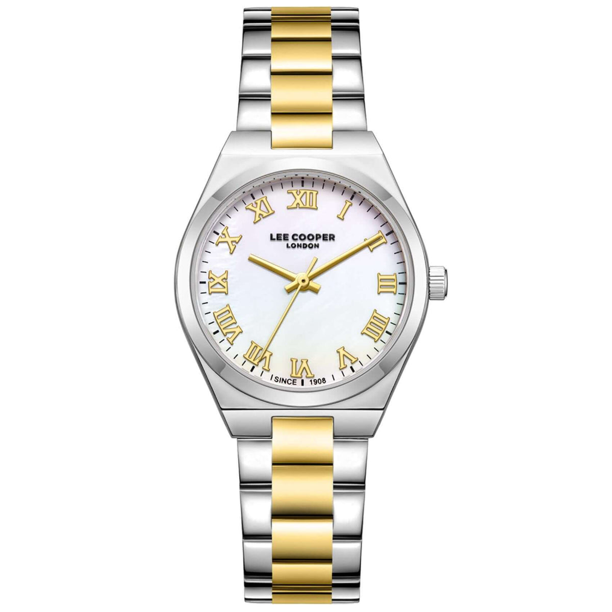 Γυναικείο ρολόι Lee Cooper Ladies LC08298.230 με δίχρωμο ατσάλινο μπρασελέ, ασημί καντράν και κάσα 30 mm σε στρογγυλό σχήμα.