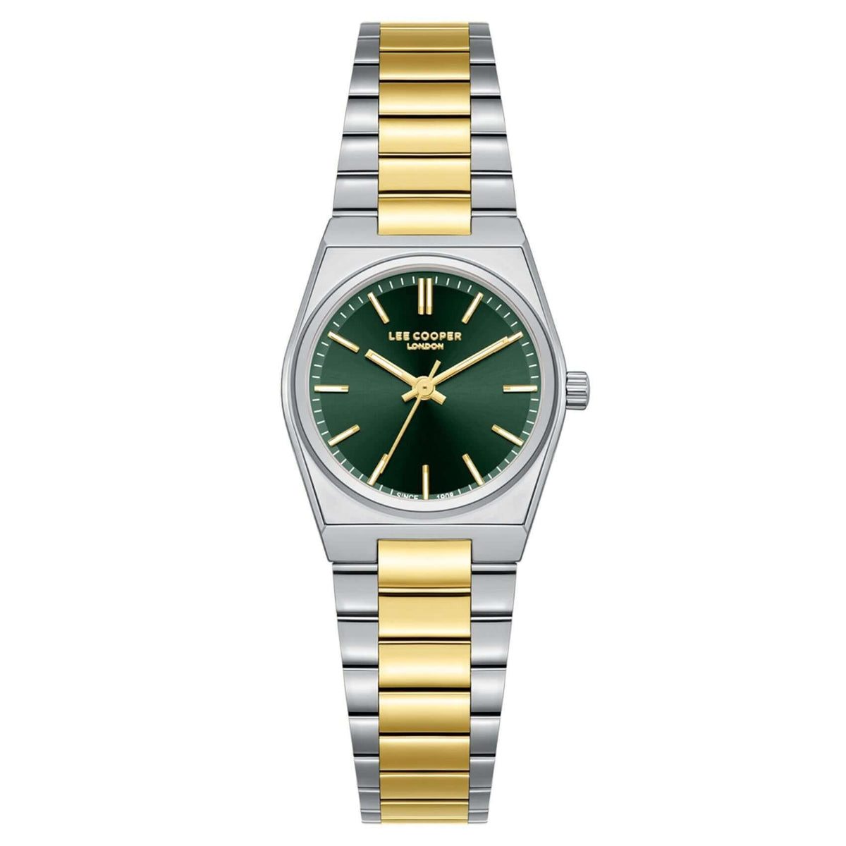 Γυναικείο ρολόι Lee Cooper Ladies LC08362.270 με δίχρωμο ατσάλινο μπρασελέ, πράσινο καντράν και κάσα 25 mm σε στρογγυλό σχήμα.