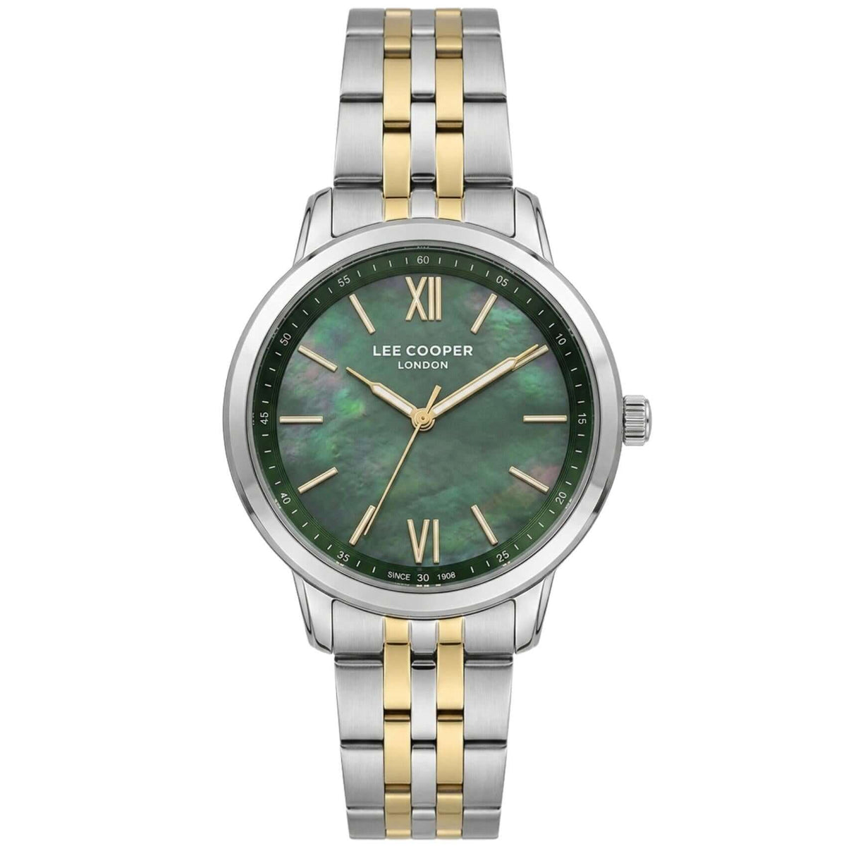 Γυναικείο ρολόι Lee Cooper Ladies LC08371.270 με δίχρωμο μπρασελέ και πράσινο καντράν 32mm.