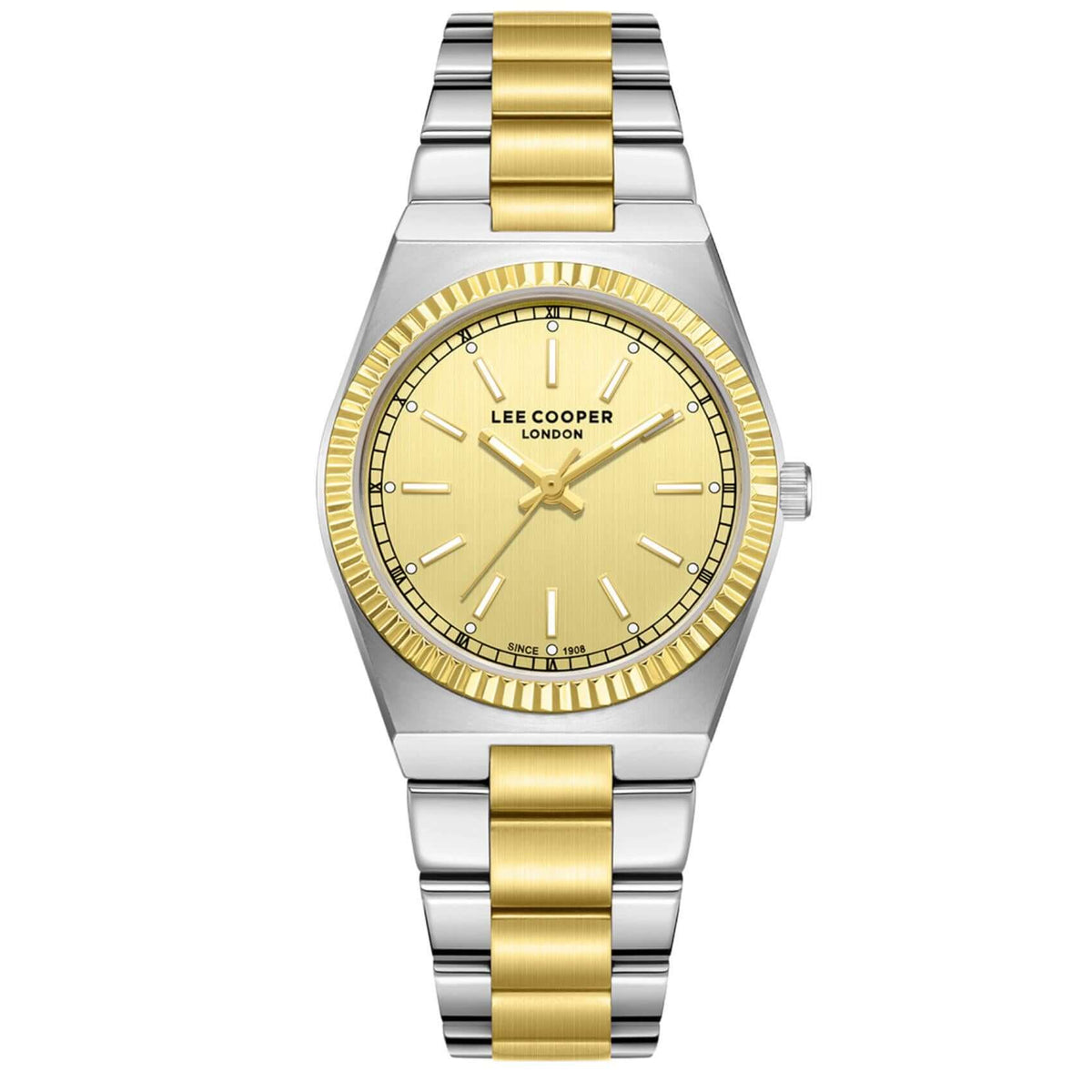 Γυναικείο ρολόι Lee Cooper Ladies LC08375.210 με δίχρωμο ατσάλινο μπρασελέ, χρυσό καντράν και κάσα 31 mm.