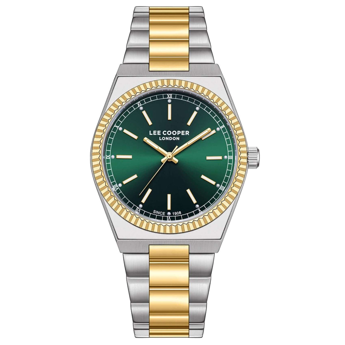 Γυναικείο ρολόι Lee Cooper Ladies LC08375.270 με δίχρωμο ατσάλινο μπρασελέ, πράσινο καντράν και κάσα 31 mm.