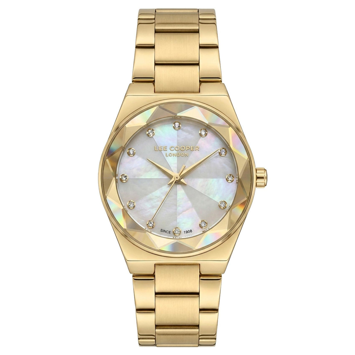 Γυναικείο ρολόι Lee Cooper Ladies LC08378.130 με χρυσό μπρασελέ και λευκό φίλντισι καντράν