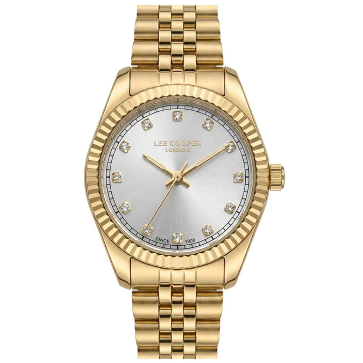 Γυναικείο ρολόι Lee Cooper LC08400.130 με χρυσό μπρασελέ και ασημί καντράν