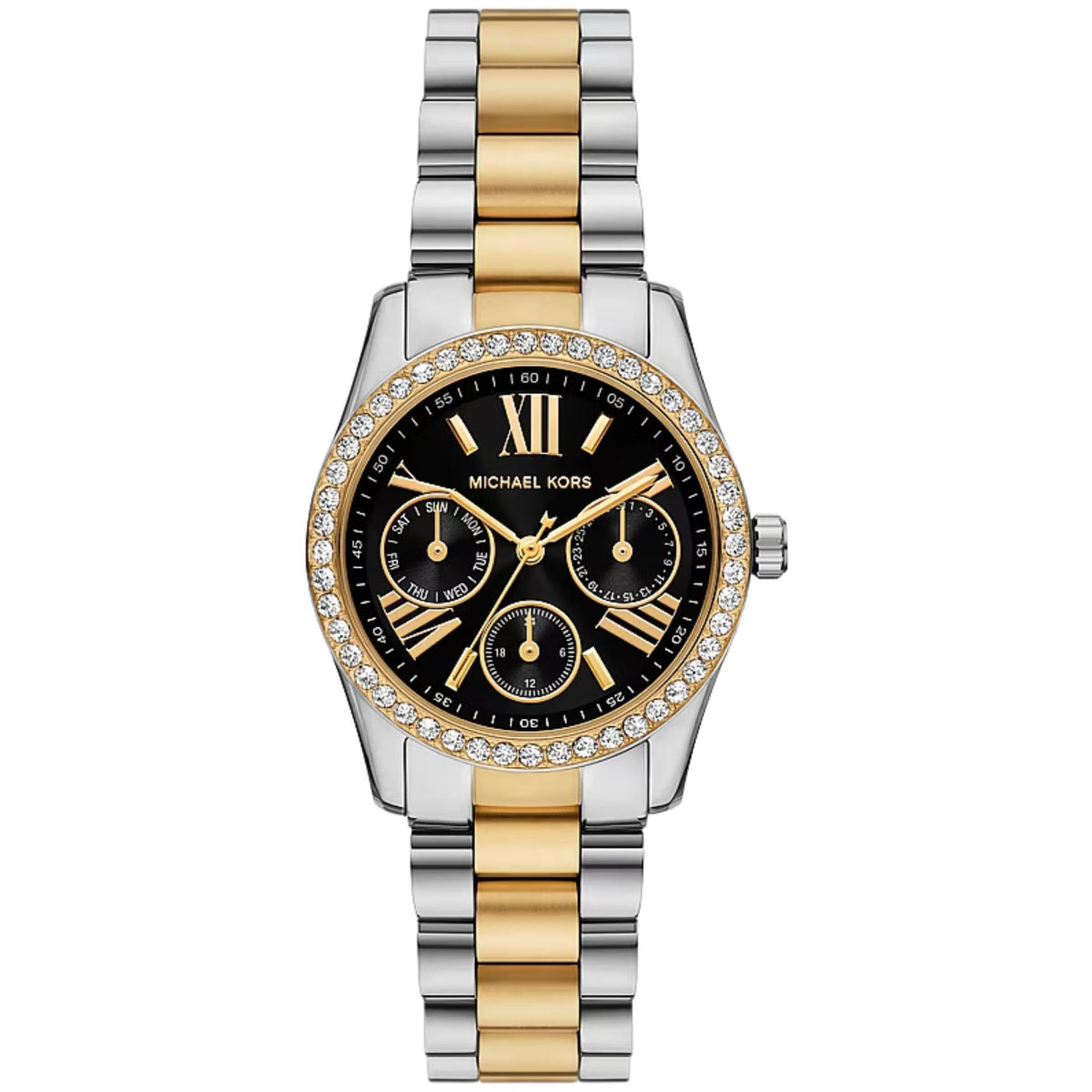 Γυναικείο ρολόι Michael Kors Lexington MK4925 με ασημί-χρυσό μπρασελέ και μαύρο καντράν με στεφάνι ζιργκόν