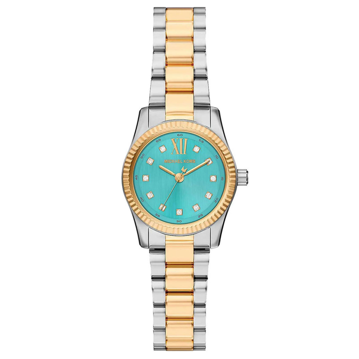 Γυναικείο ρολόι Michael Kors Lexington MK7579 με ασημί-χρυσό μπρασελέ και τιρκουάζ καντράν με δείκτες ζιργκόν