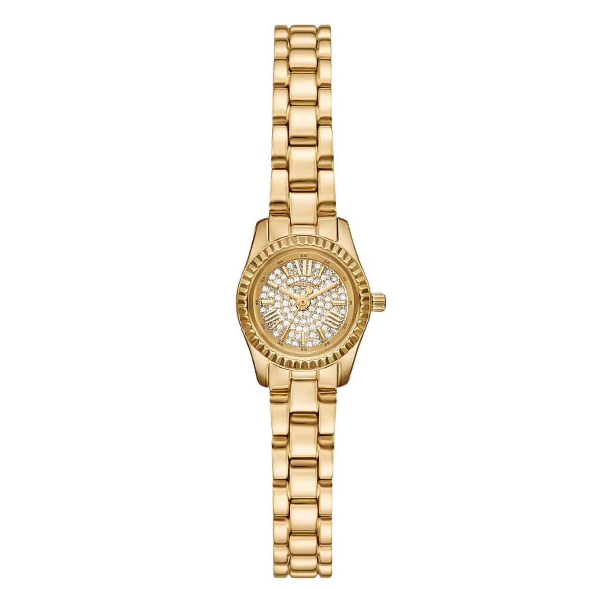Γυναικείο ρολόι Michael Kors Petite Lexington MK4944SET με χρυσό μπρασελέ, λευκό καντράν 19mm και λαμπερά ζιργκόν.
