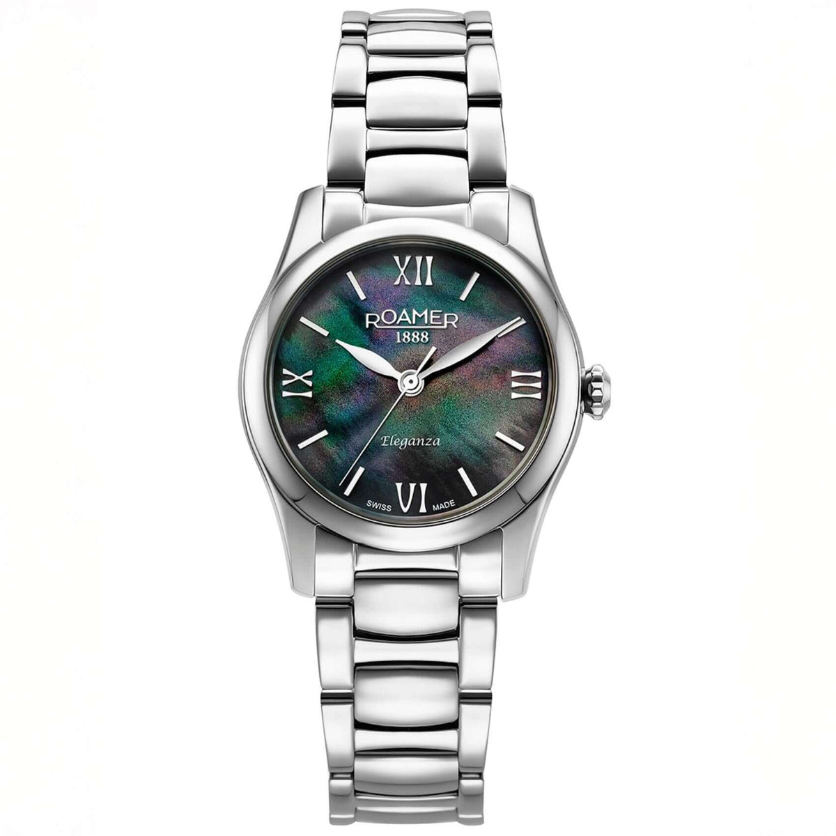 Γυναικείο ρολόι Roamer Eleganza 974847-41-80-20 με ασημί ατσάλινο μπρασελέ, μαύρο φίλντισι καντράν και κάσα 30 mm.