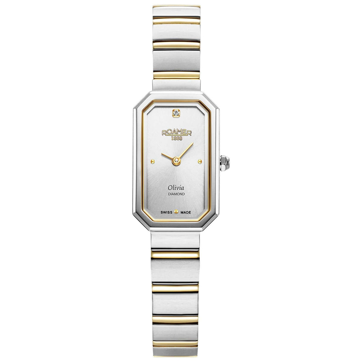Γυναικείο ρολόι Roamer Olivia Diamond 627845-47-19-20 με δίχρωμο ατσάλινο μπρασελέ, ασημί καντράν και κάσα 18 mm.