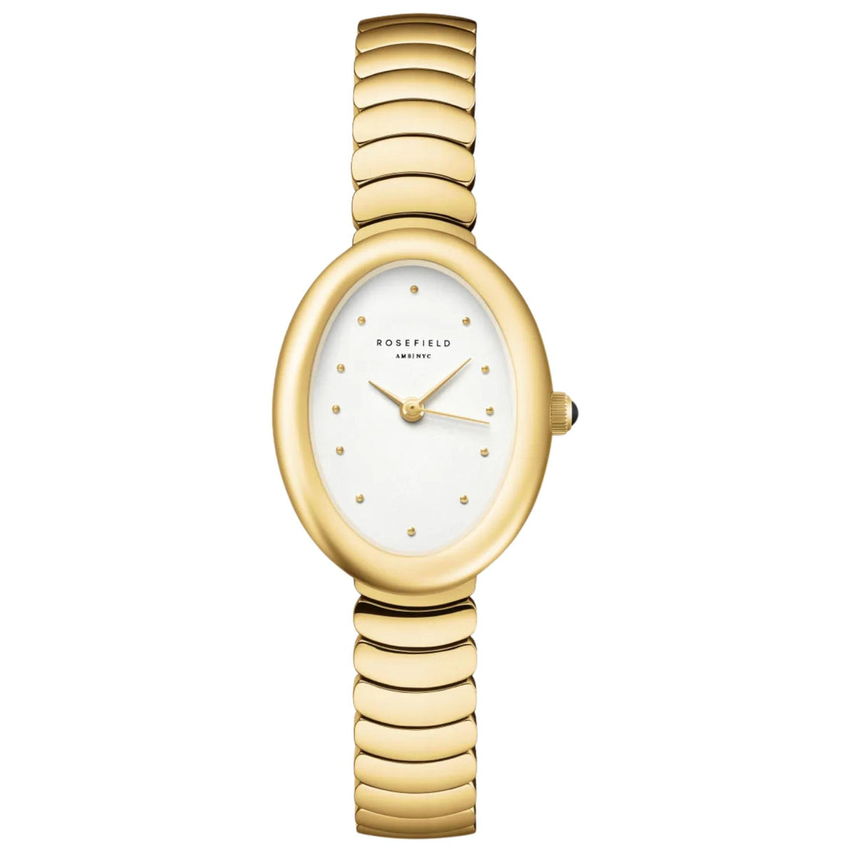 Γυναικείο ρολόι Rosefield Oval Gold OVWGSG-OV19 με χρυσό μπρασελέ και οβάλ λευκό καντράν