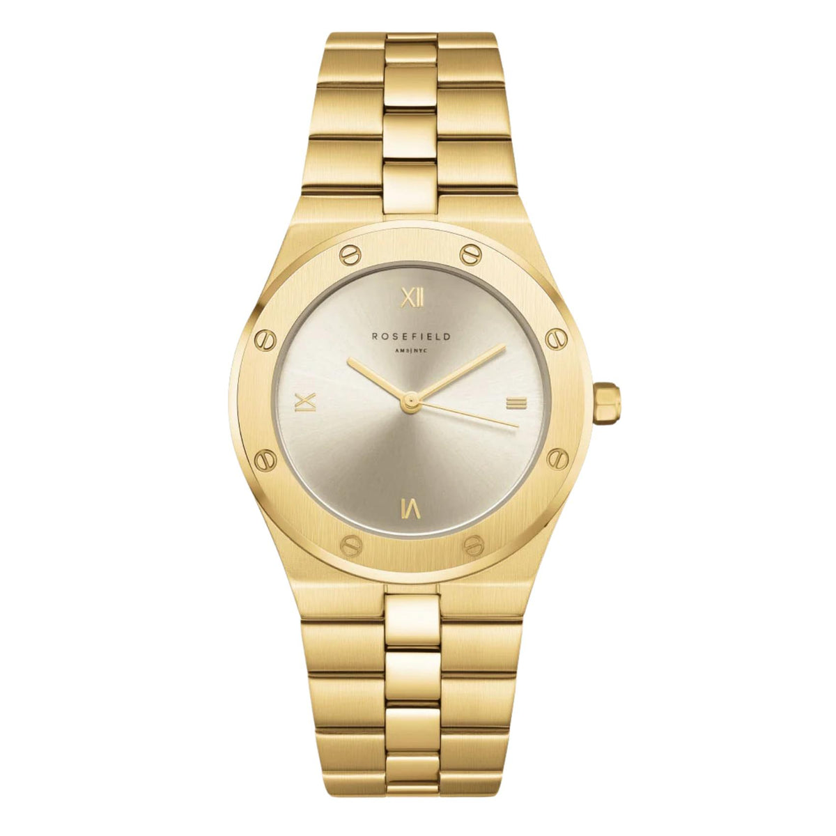 Γυναικείο ρολόι Rosefield Rose Gold SPCGSG-SP01 με χρυσό μπρασελέ και σαμπανί καντράν