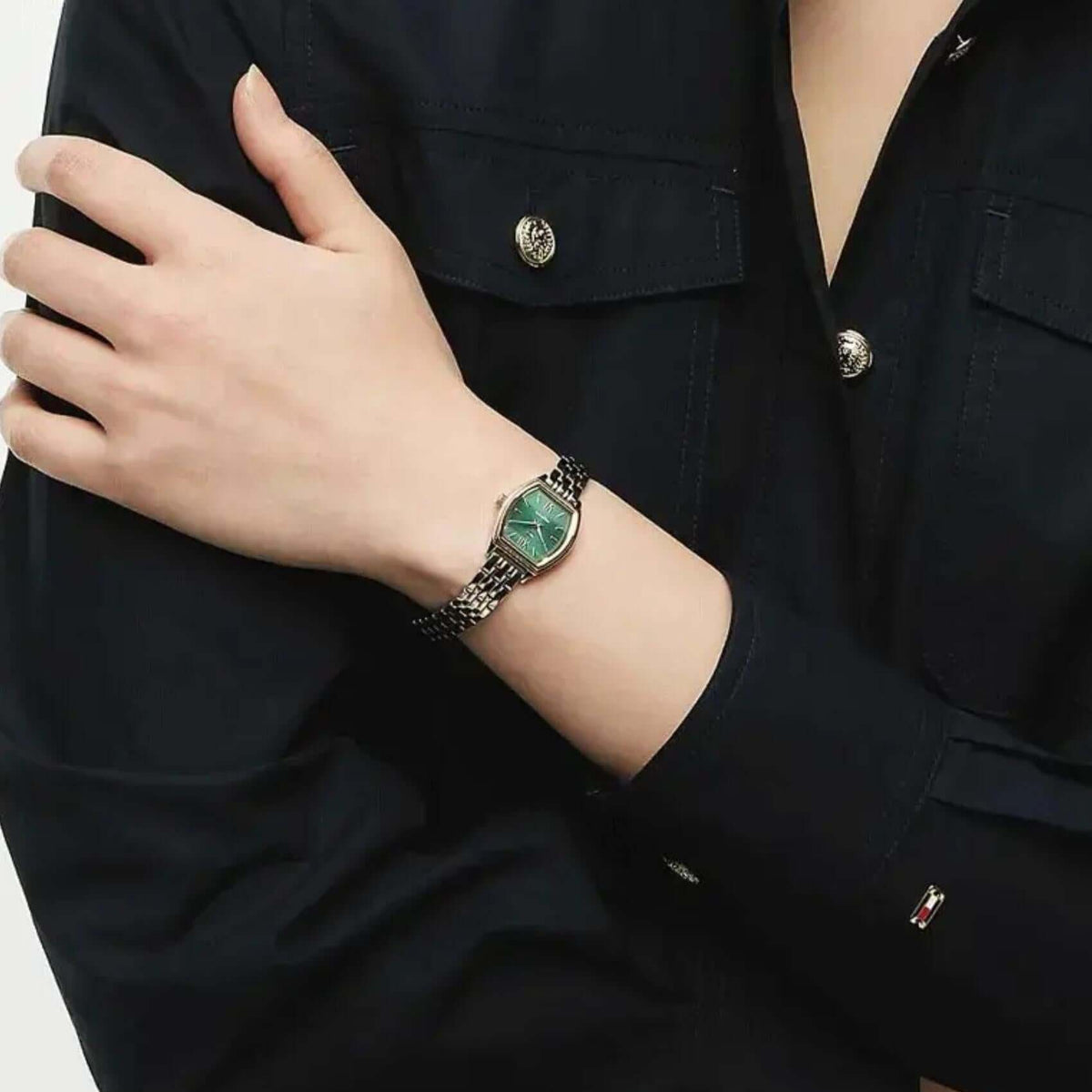 Γυναικείο Ρολόι Tommy Hilfiger Norah 1782907 Με Δίχρωμο Μπρασελέ & Πράσινο Καντράν