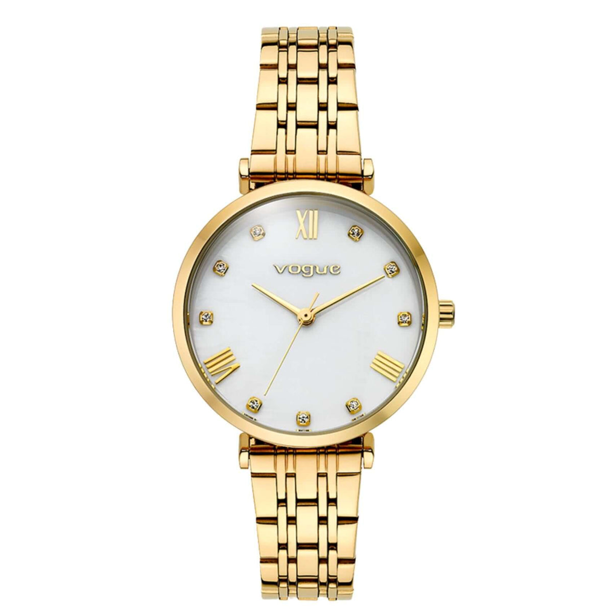 Γυναικείο ρολόι Vogue Bliss Mini 2020617041 με χρυσό μπρασελέ από ανοξείδωτο ατσάλι, λευκό φίλντισι καντράν 27mm και μηχανισμό μπαταρίας quartz.