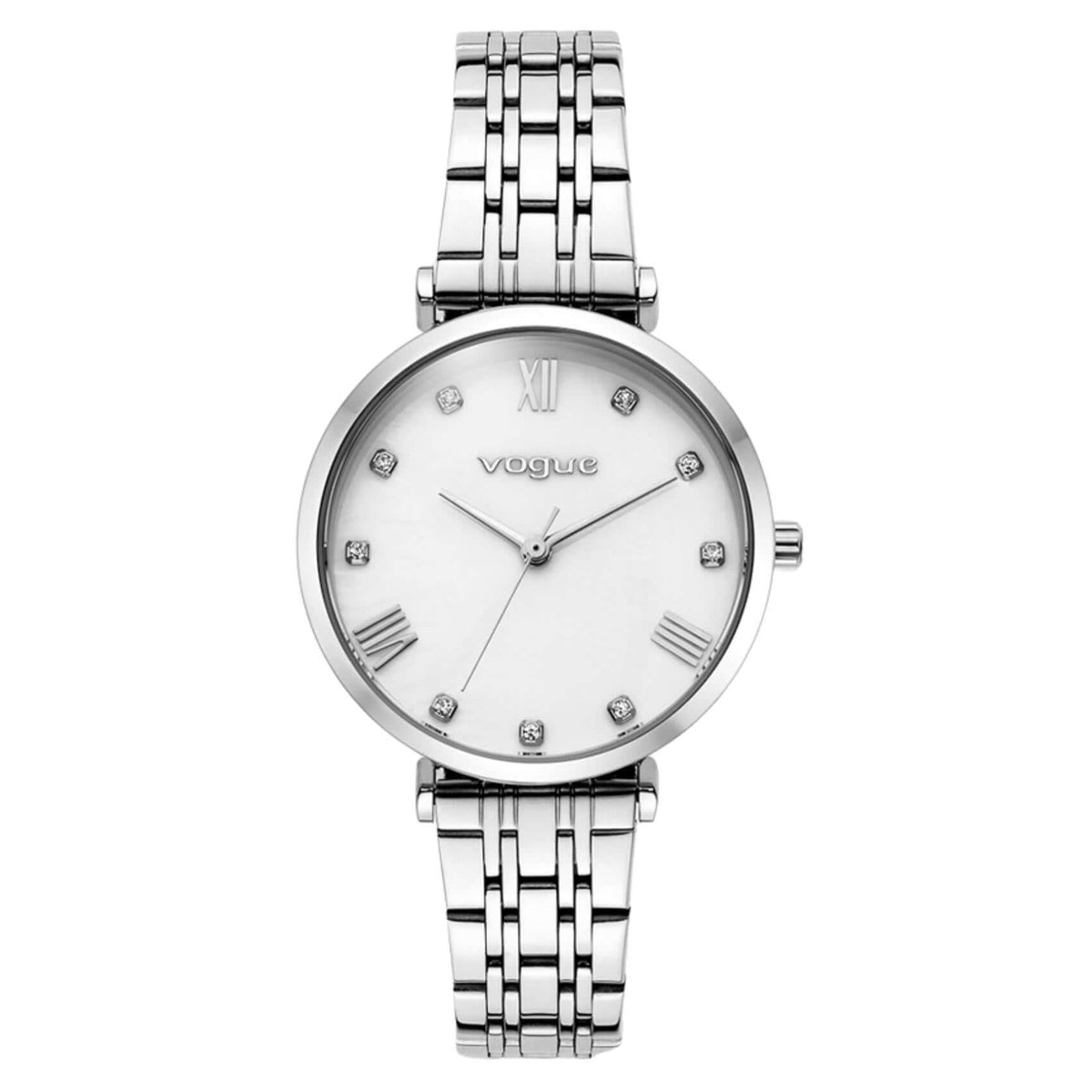 Γυναικείο ρολόι Vogue Bliss Mini 2020617081 με ασημί μπρασελέ από ανοξείδωτο ατσάλι, λευκό φίλντισι καντράν 27mm με ζιργκόν και ασημί δείκτες.