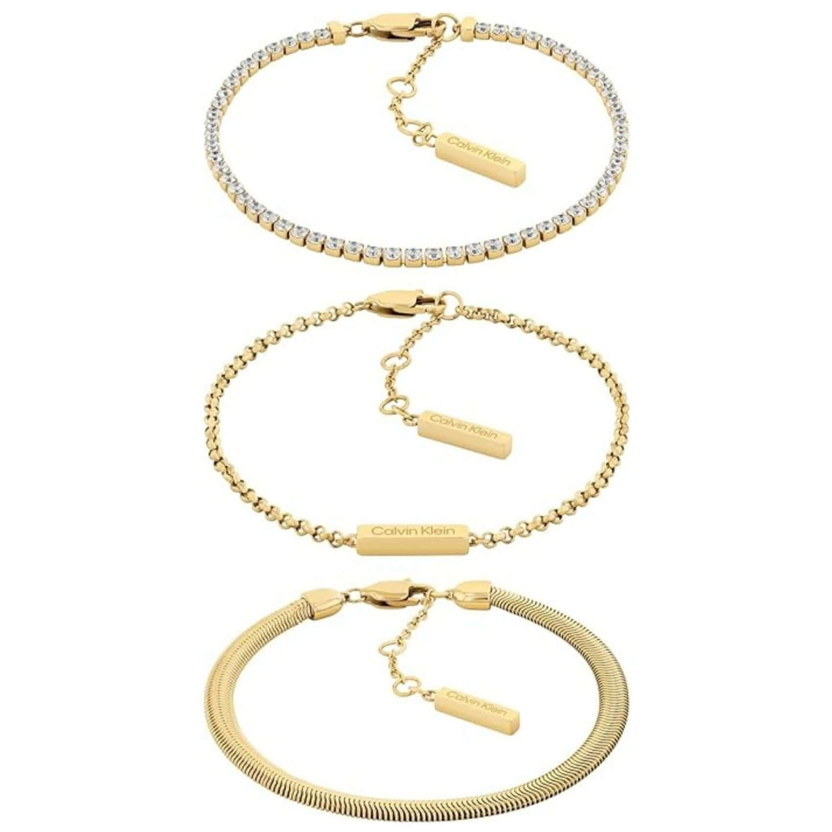 Γυναικείο set 3 βραχιολιών Calvin Klein 35000797 σε χρυσό χρώμα από ανοξείδωτο ατσάλι.