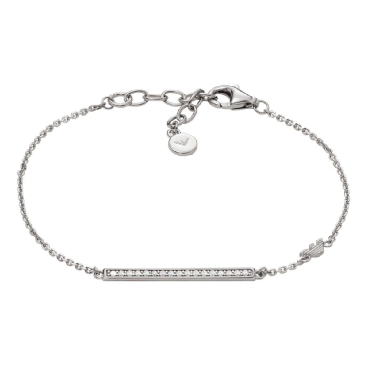 Γυναικείο βραχιόλι Emporio Armani Eagle Logo EG3592040 από ασήμι 925 σε ασημί χρώμα με ταυτότητα και ζιργκόν.