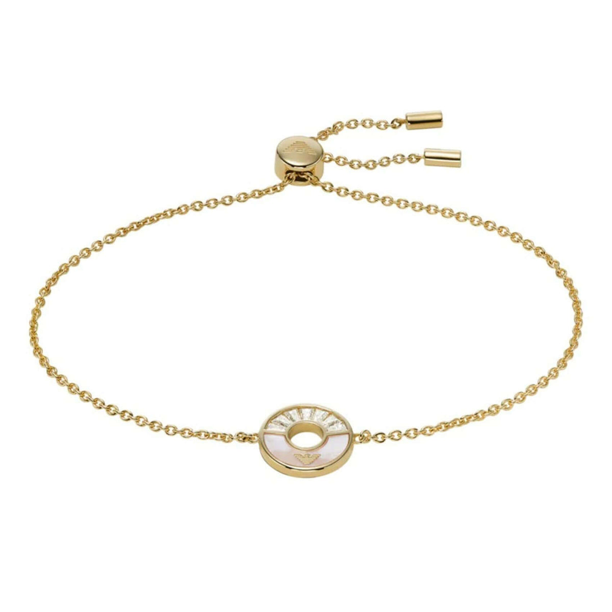 Γυναικείο βραχιόλι Emporio Armani Essentials EG3558710 από ασήμι 925 σε χρυσό χρώμα με στρογγυλό μοτίφ από φίλντισι και κρύσταλλο
