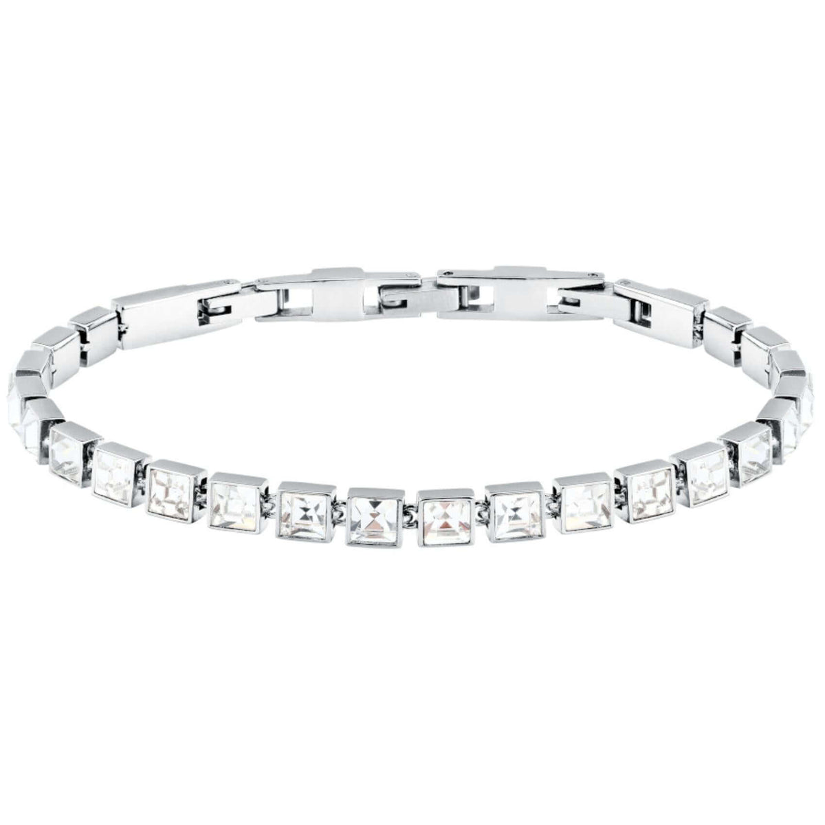 Γυναικείο βραχιόλι Karl Lagerfeld Crystals KLAYC24 από ανοξείδωτο ατσάλι σε ασημί χρώμα με λευκές πέτρες.