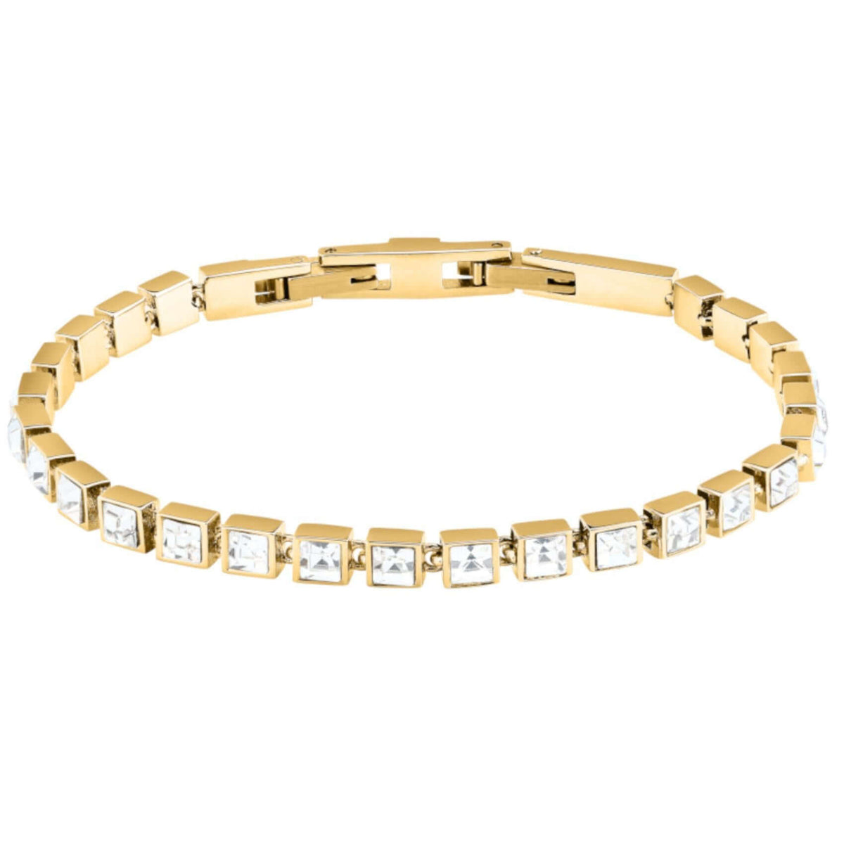 Γυναικείο βραχιόλι Karl Lagerfeld Crystals KLAYC25 από ανοξείδωτο ατσάλι σε χρυσό χρώμα με λευκές πέτρες.