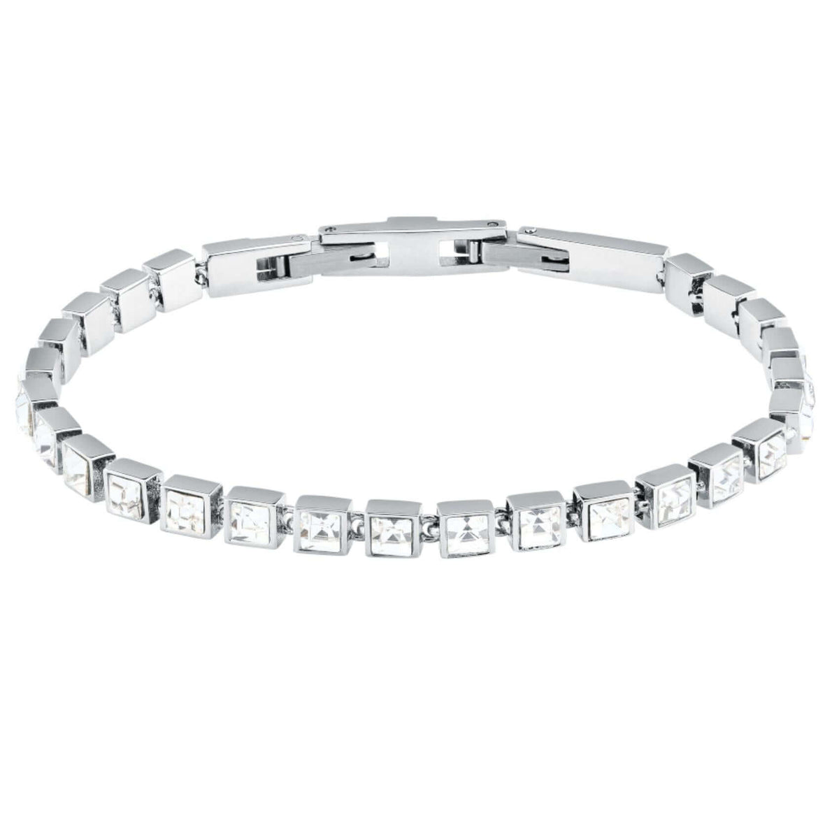 Γυναικείο βραχιόλι Karl Lagerfeld Crystals KLAYC28 από ανοξείδωτο ατσάλι σε ασημί χρώμα με λευκές πέτρες.