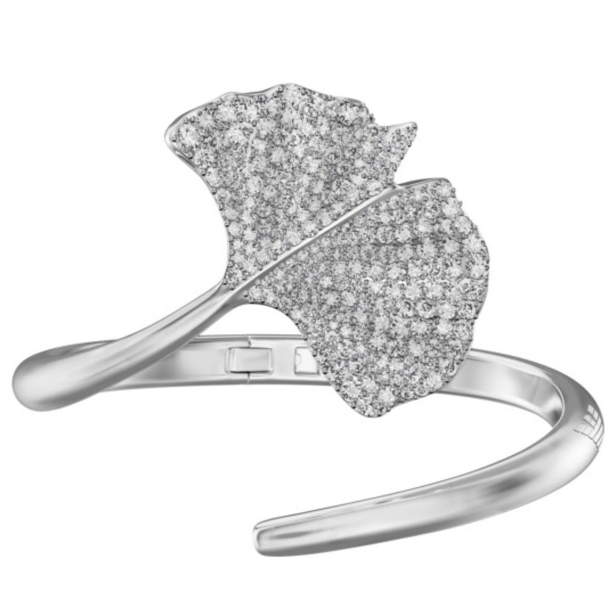 Γυναικείο βραχιόλι χειροπέδα ανοιχτού τύπου Emporio Armani Iconic Trend EGS3409040 από ορείχαλκο σε ασημί χρώμα με φύλλα ginkgo και ζιργκόν