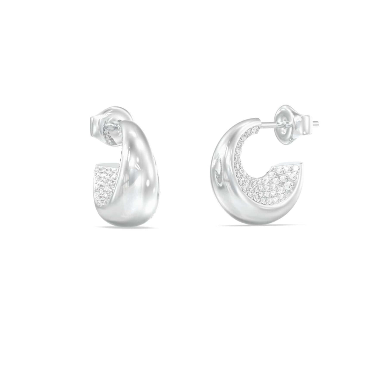 Γυναικείοι κρίκοι Guess Moon Drops JUBE06249JWRHT/U από ανοξείδωτο ατσάλι σε ασημί χρώμα με ζιργκόν. 