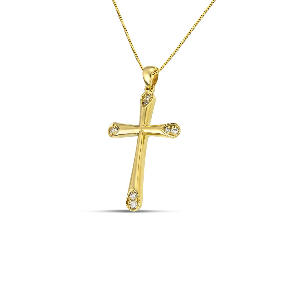 Βαπτιστικός σταυρός για κορίτσι από χρυσό 18K με διαμάντια σε άκρες σχήματος σταγόνας