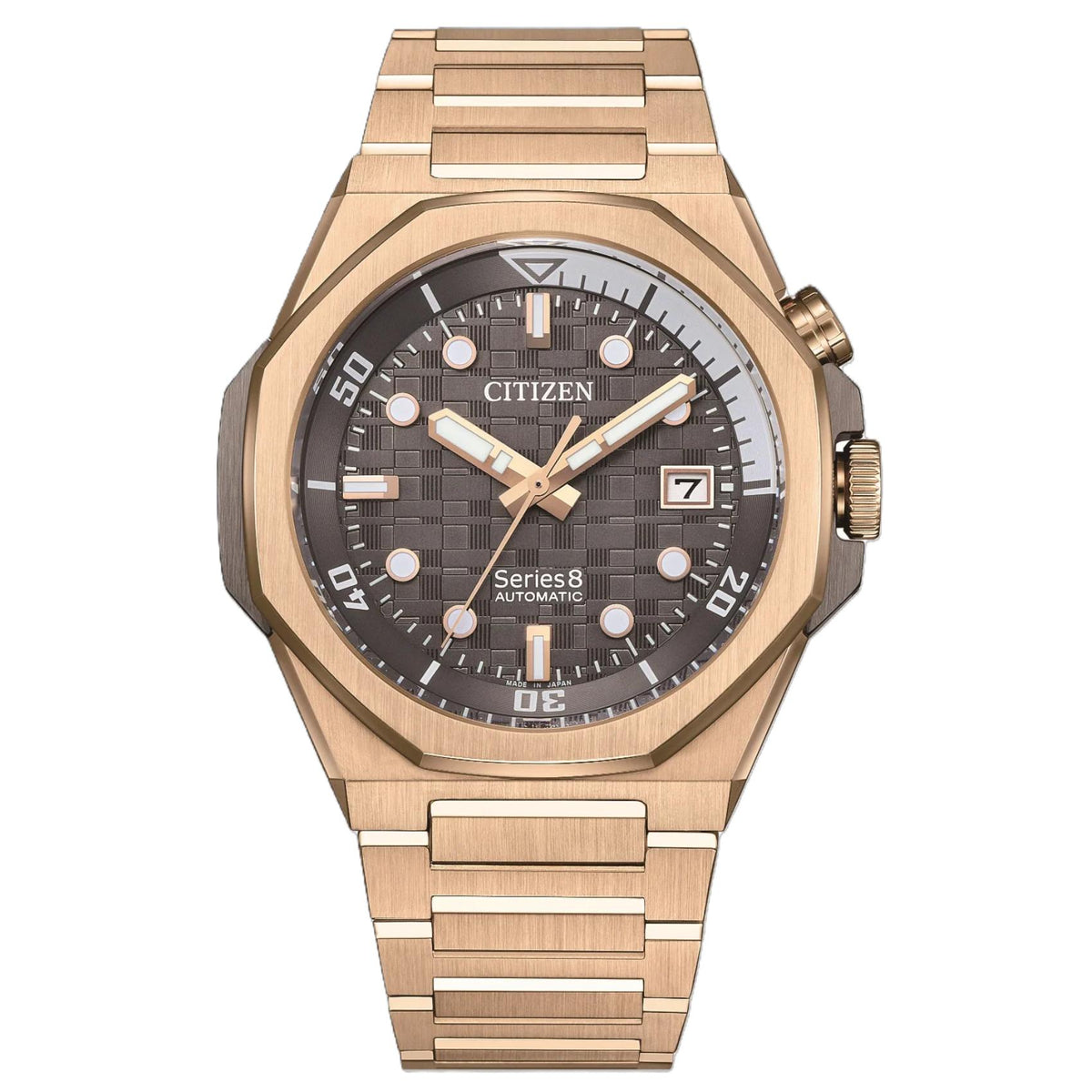 Καταδυτικό ανδρικό ρολόι αυτόματο Citizen Series 8 NB6069-53H με ροζ χρυσό μπρασελέ και γκρι καντράν