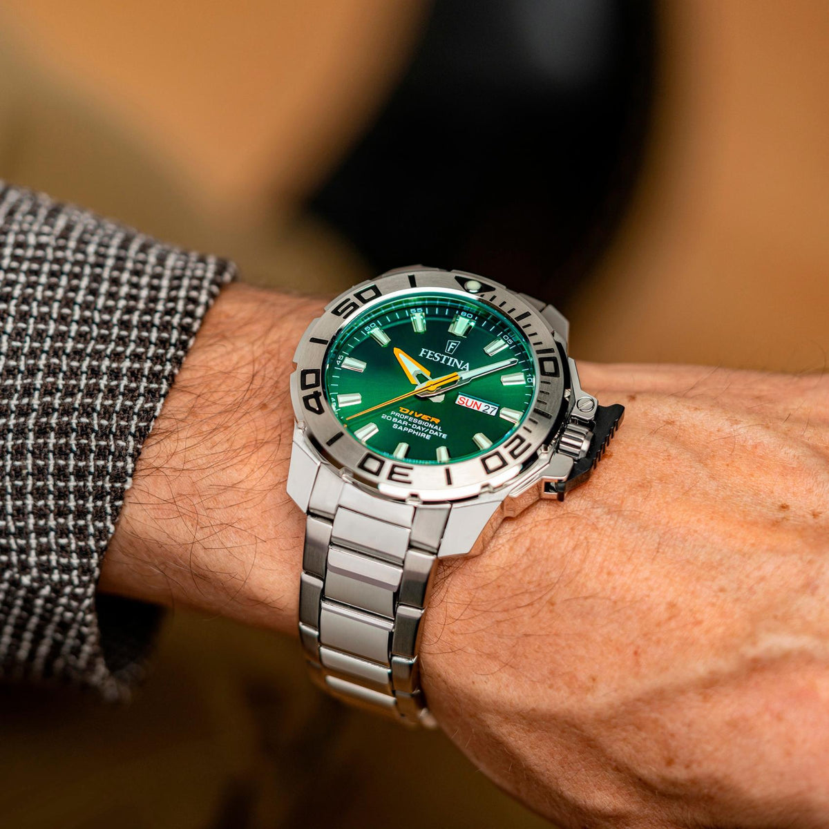 Καταδυτικό Ρολόι The Originals Festina F20665/2 Με Ασημί Μπρασελέ & Πράσινο Καντράν