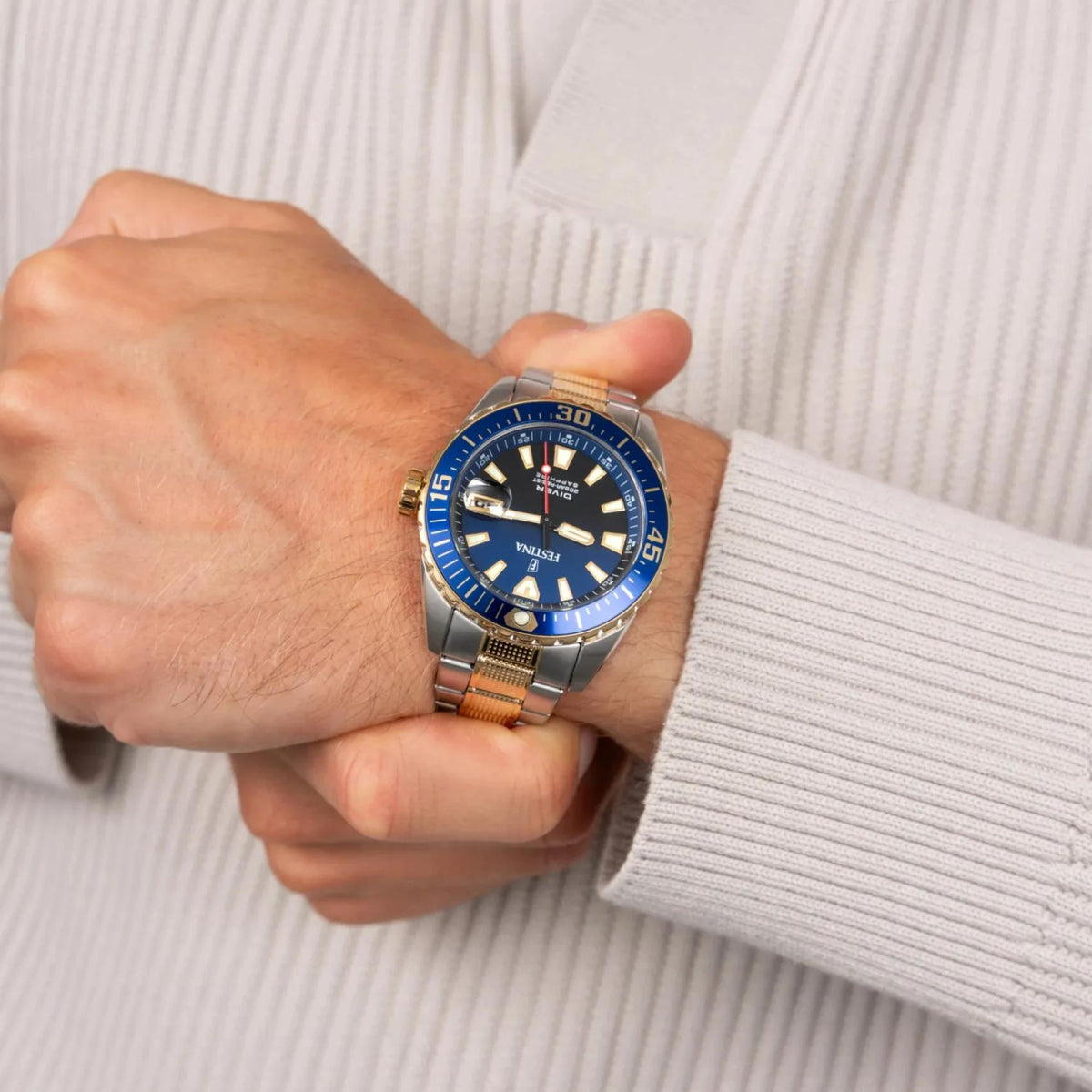 Καταδυτικό Ρολόι The Originals Festina F20706/1 Με Ασημί-Χρυσό Μπρασελέ & Μπλε Καντράν