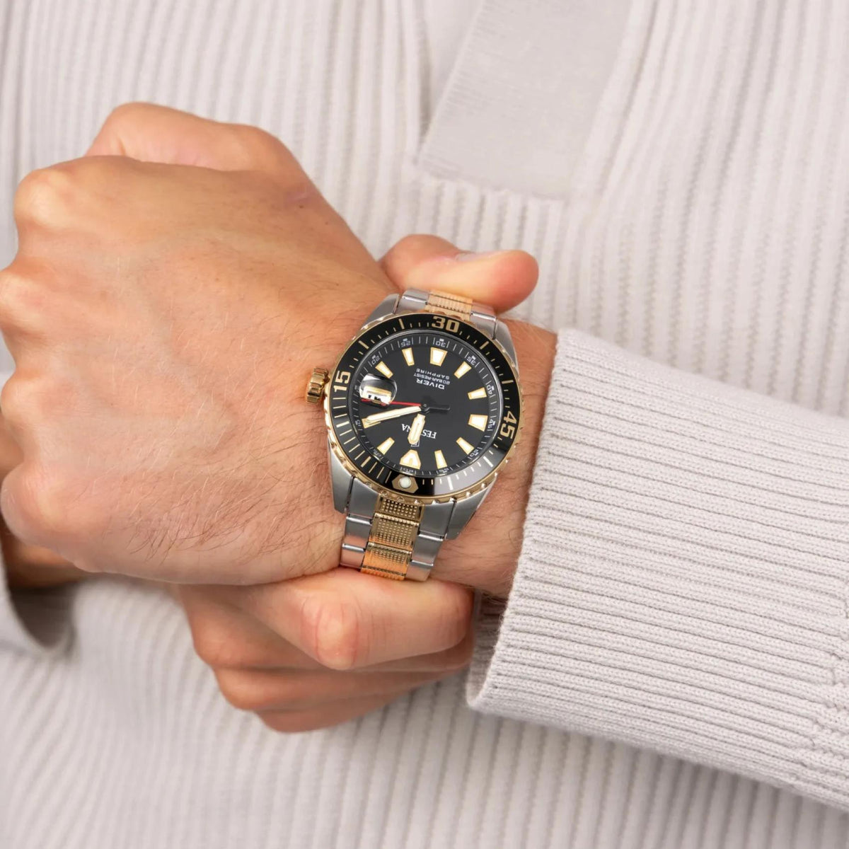 Καταδυτικό Ρολόι The Originals Festina F20706/3 Με Ασημί-Χρυσό Μπρασελέ & Μαύρο Καντράν